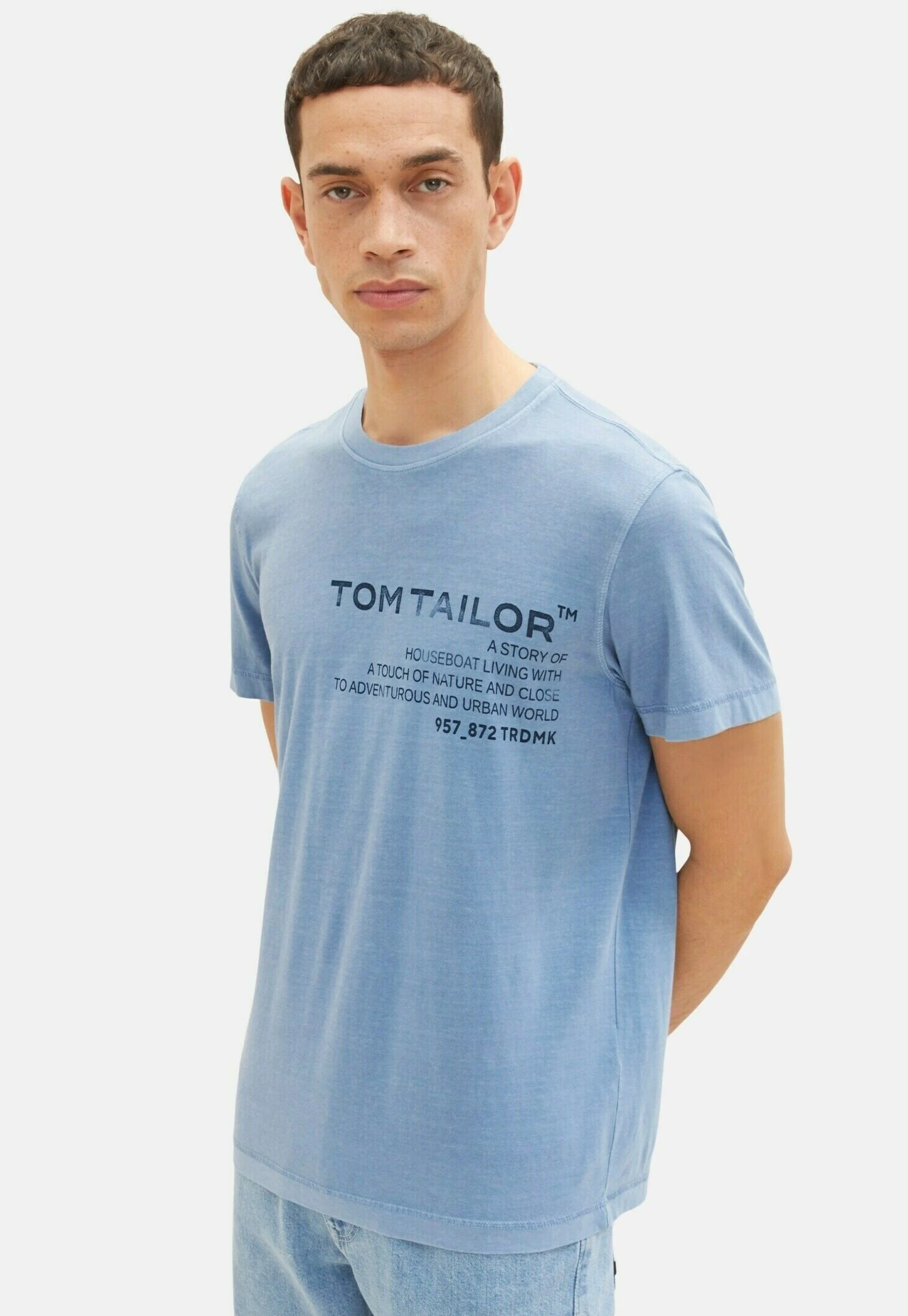 Tom Tailor Mit Waschung- T-Shirt Print - Greyish Mid Blue 3 Tom Tailor Mit Waschung- T-Shirt Print - Greyish Mid Blue