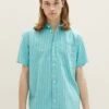 TOM TAILOR Denim Gestreiftes Kurzarm - Overhemd - Turquoise Stripe