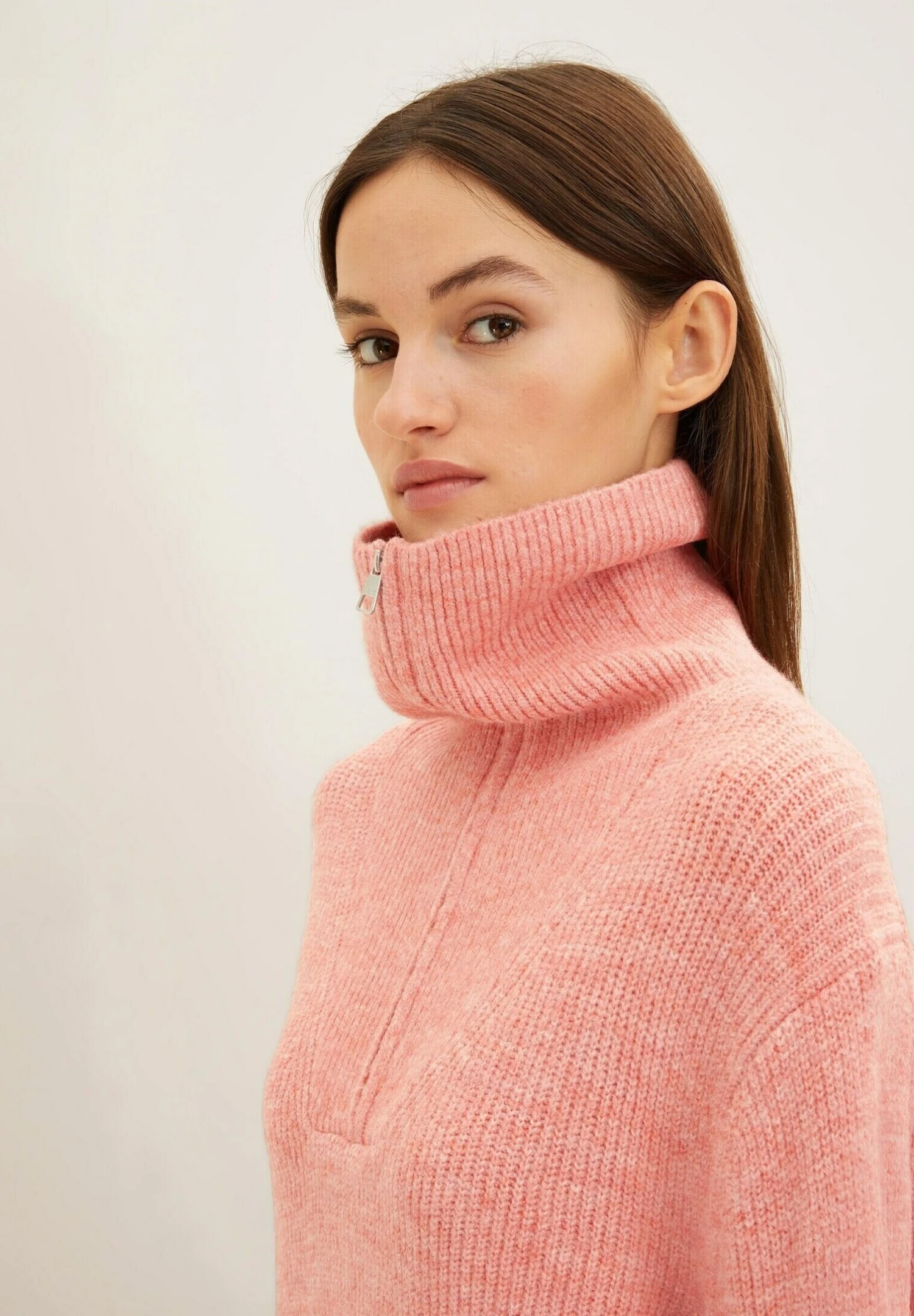 TOM TAILOR Denim Mit Troyer Kragen - Trui - Peach Pink Melange 6 TOM TAILOR Denim Mit Troyer Kragen - Trui - Peach Pink Melange - Afbeelding 4