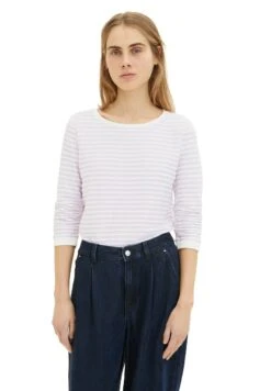 TOM TAILOR Denim Striped Jacquard- Sweater - White Lilac Structured Stripe -Tom Tailor Winkel 1501b8c70bc74b85a602646812c246b5