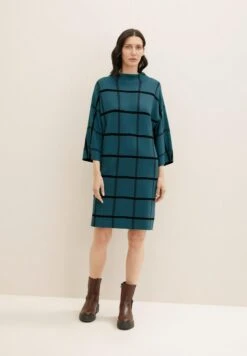 Tom Tailor Gebreide Jurk - Teal Blue Knit Check Design