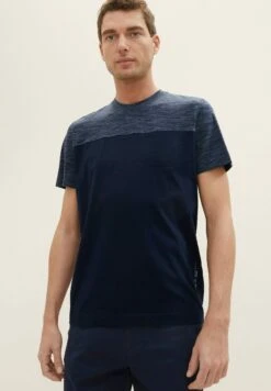 Tom Tailor Mit Einsatz In Melange-Optik - T-Shirt Print - Blue Streaky Melange