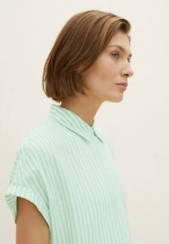 Tom Tailor Gestreifte - Overhemdblouse - Green White Stripe Woven -Tom Tailor Winkel 36d77a98db7a40b7bb83add9c34d29ba