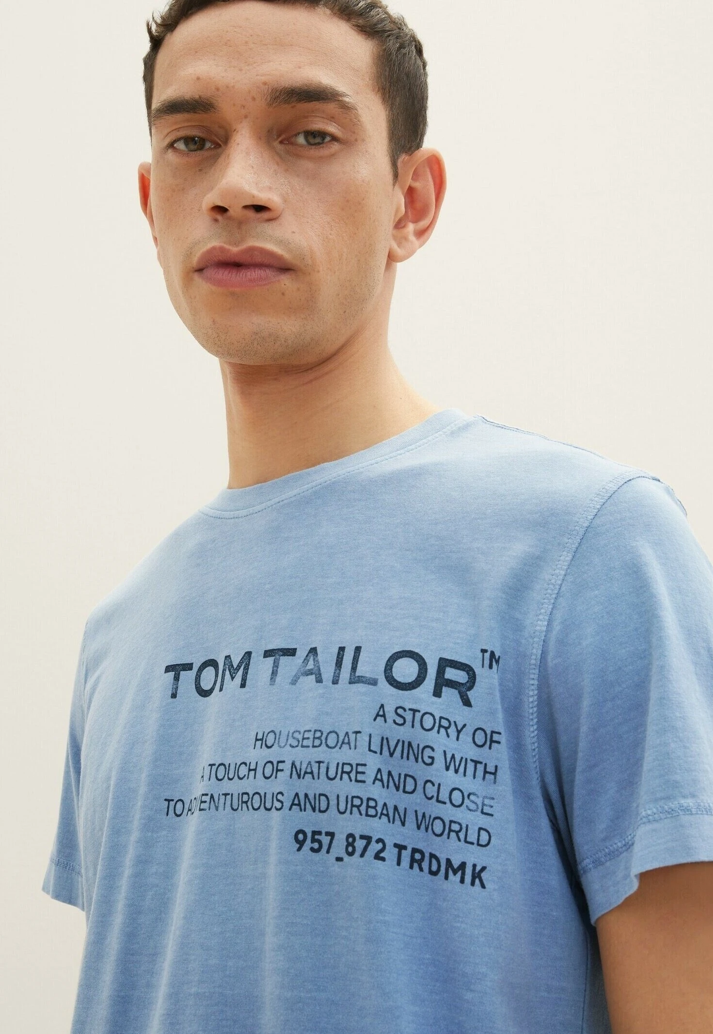 Tom Tailor Mit Waschung- T-Shirt Print - Greyish Mid Blue 7 Tom Tailor Mit Waschung- T-Shirt Print - Greyish Mid Blue - Afbeelding 5