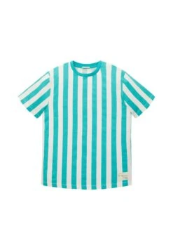 Tom Tailor Gestreiftes - T-Shirt Print - Green Beige Vertical Stripe