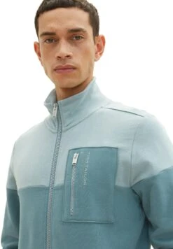 Tom Tailor Mit Colour Blocking - Sweater Met Rits - Deep Bluish Green -Tom Tailor Winkel 4e1180bb107d4f78b9949ccaec73e3b4