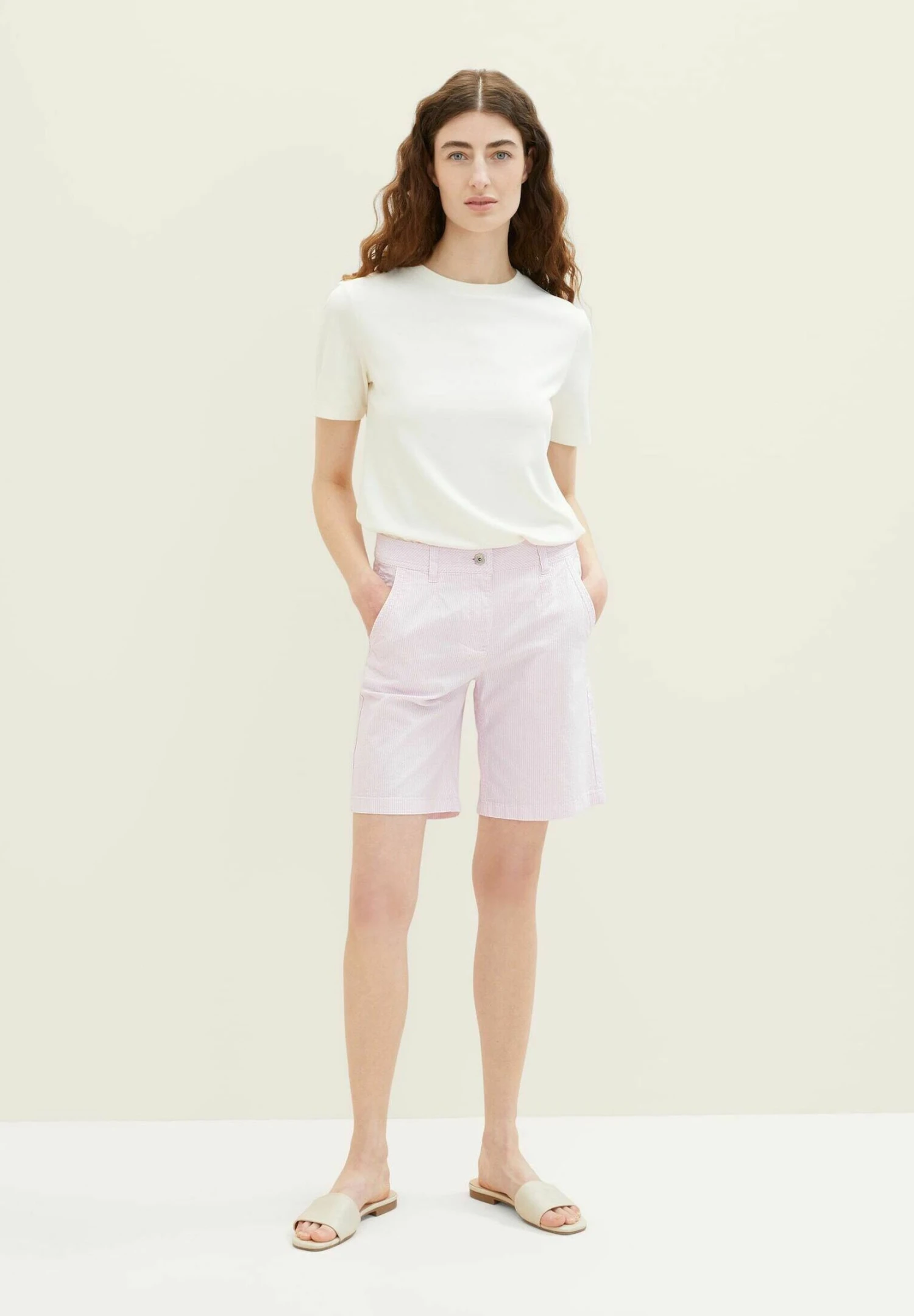 Tom Tailor Bermuda - Shorts - Offwhite Pink Stripe 9 Tom Tailor Bermuda - Shorts - Offwhite Pink Stripe - Afbeelding 7