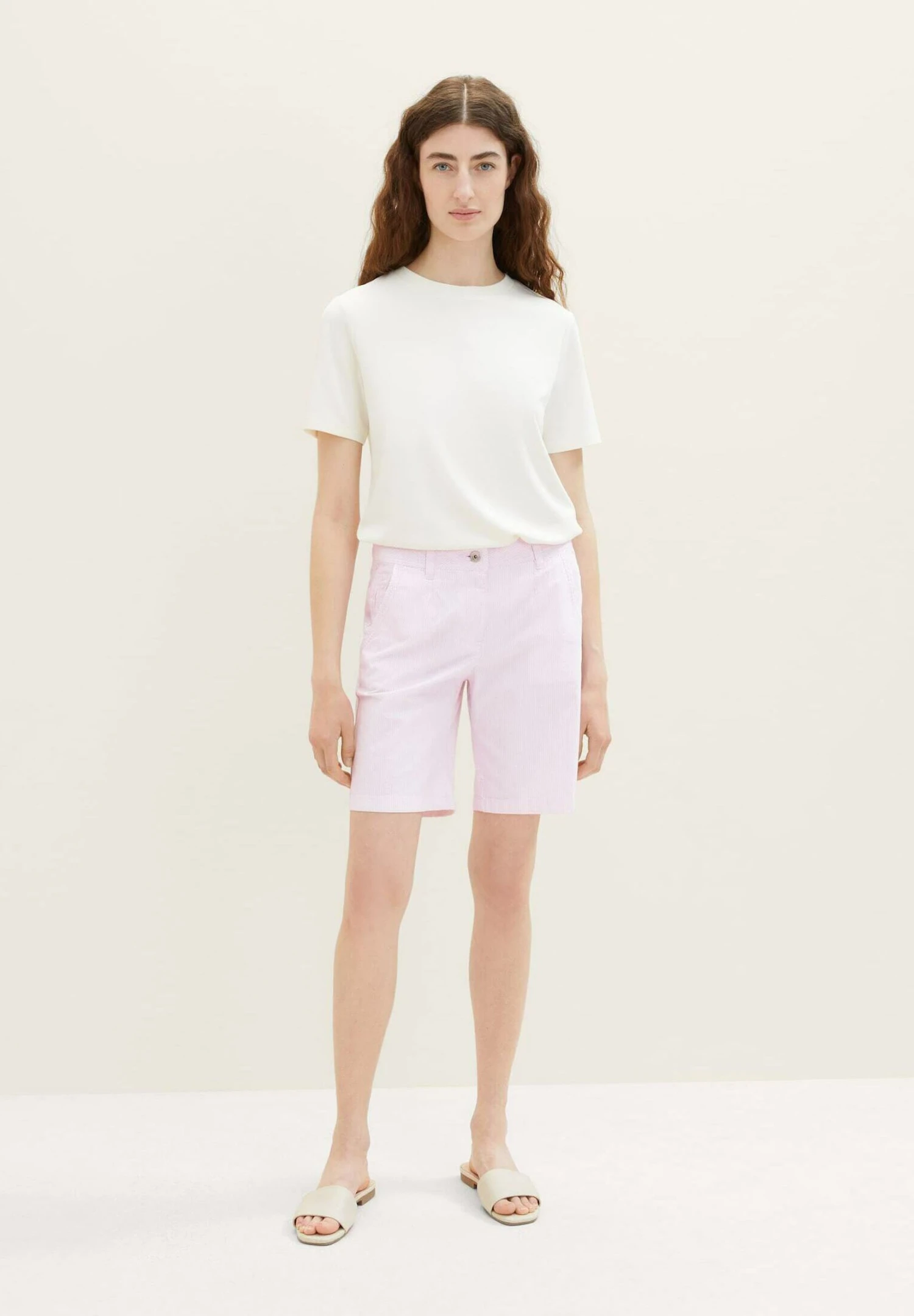 Tom Tailor Bermuda - Shorts - Offwhite Pink Stripe 4 Tom Tailor Bermuda - Shorts - Offwhite Pink Stripe - Afbeelding 2