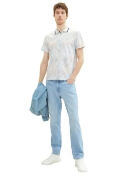 Tom Tailor Mit Allover-Print - Poloshirt - Orange Colorful Leaf Design