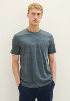 Tom Tailor Gestreiftes - T-Shirt Print - Dusty Dark Teal Spacedye