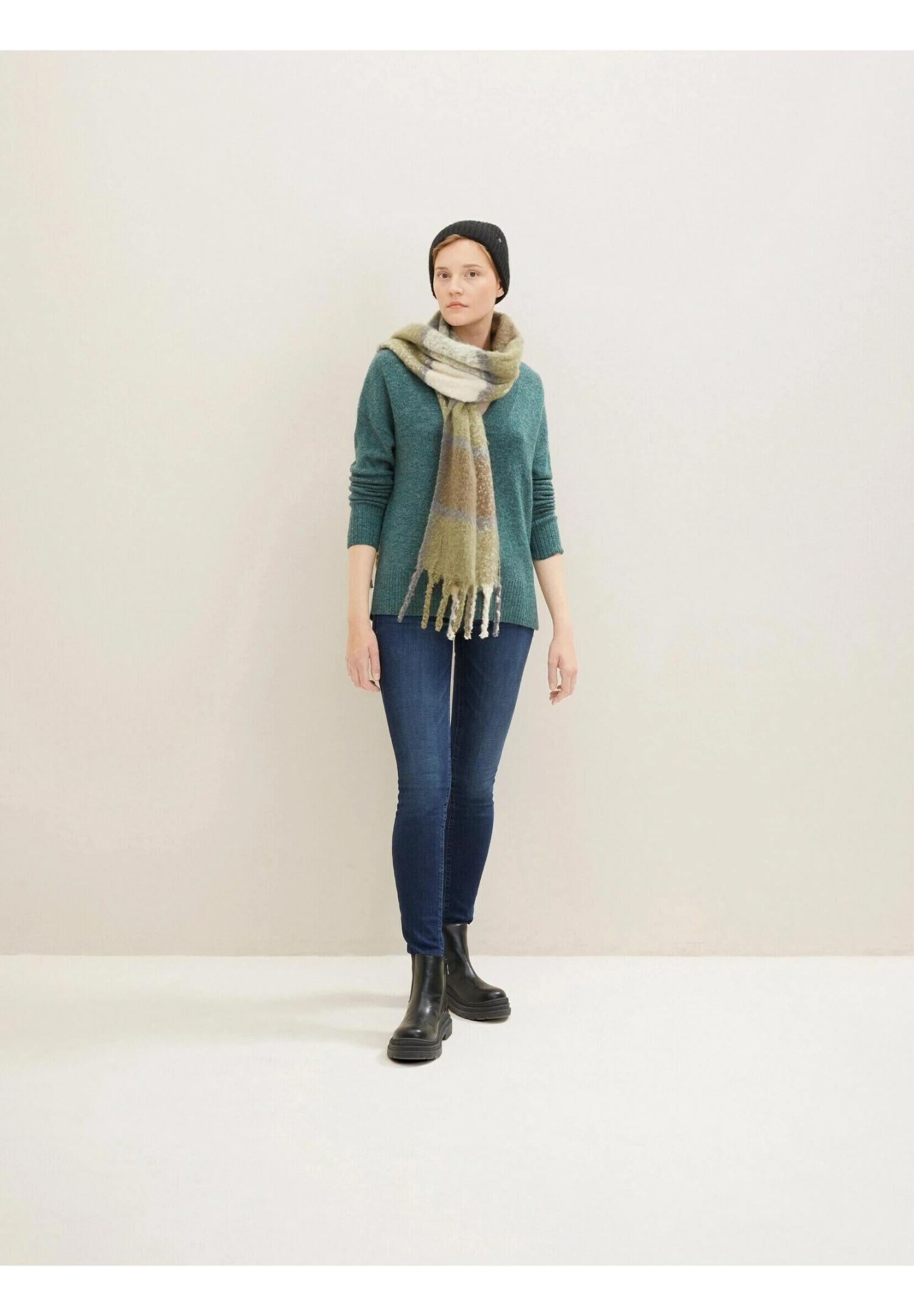 TOM TAILOR Denim Mit V-Ausschnitt - Trui - Green Dust Melange 4 TOM TAILOR Denim Mit V-Ausschnitt - Trui - Green Dust Melange - Afbeelding 2