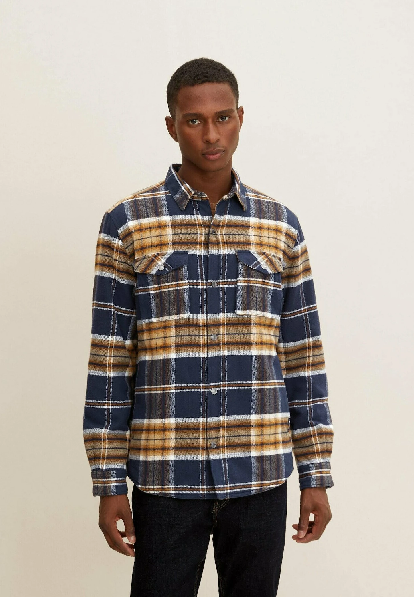 Tom Tailor Regular Fit Mit Karomuster - Overhemd - Navy Brown Big Check 3 Tom Tailor Regular Fit Mit Karomuster - Overhemd - Navy Brown Big Check