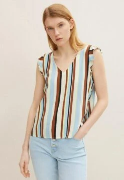 TOM TAILOR Denim V-Neck- T-Shirt Print - Multicolor Vertical Stripe