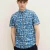 Tom Tailor Kurzarm Mit Palmen - Overhemd - Blue Big Palm Design On Check -Tom Tailor Winkel 7bf161f80f0b463e8583e94285fbf0ee
