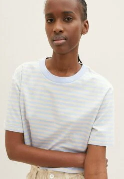 TOM TAILOR Denim Cropped - T-Shirt Print - Mid Blue Sand Stripe -Tom Tailor Winkel 855b76ad6fd042cba7e7234a4cd006dd