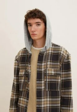 TOM TAILOR Denim Kapuzenhemd - Overhemd - Coal Grey/Grey Beige Check -Tom Tailor Winkel 92d59c8585e94e409265a1c6aa983f55