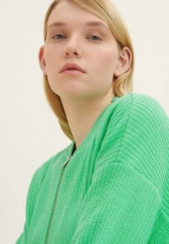 TOM TAILOR Denim Mit Struktur - Sweater Met Rits - Strong Green -Tom Tailor Winkel 9827f6c0c2ba41c483f3237cebd79a14