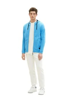Tom Tailor Strukturierte- Sweater Met Rits - Rainy Sky Blue