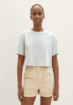 TOM TAILOR Denim Cropped - T-Shirt Print - Mid Blue Sand Stripe