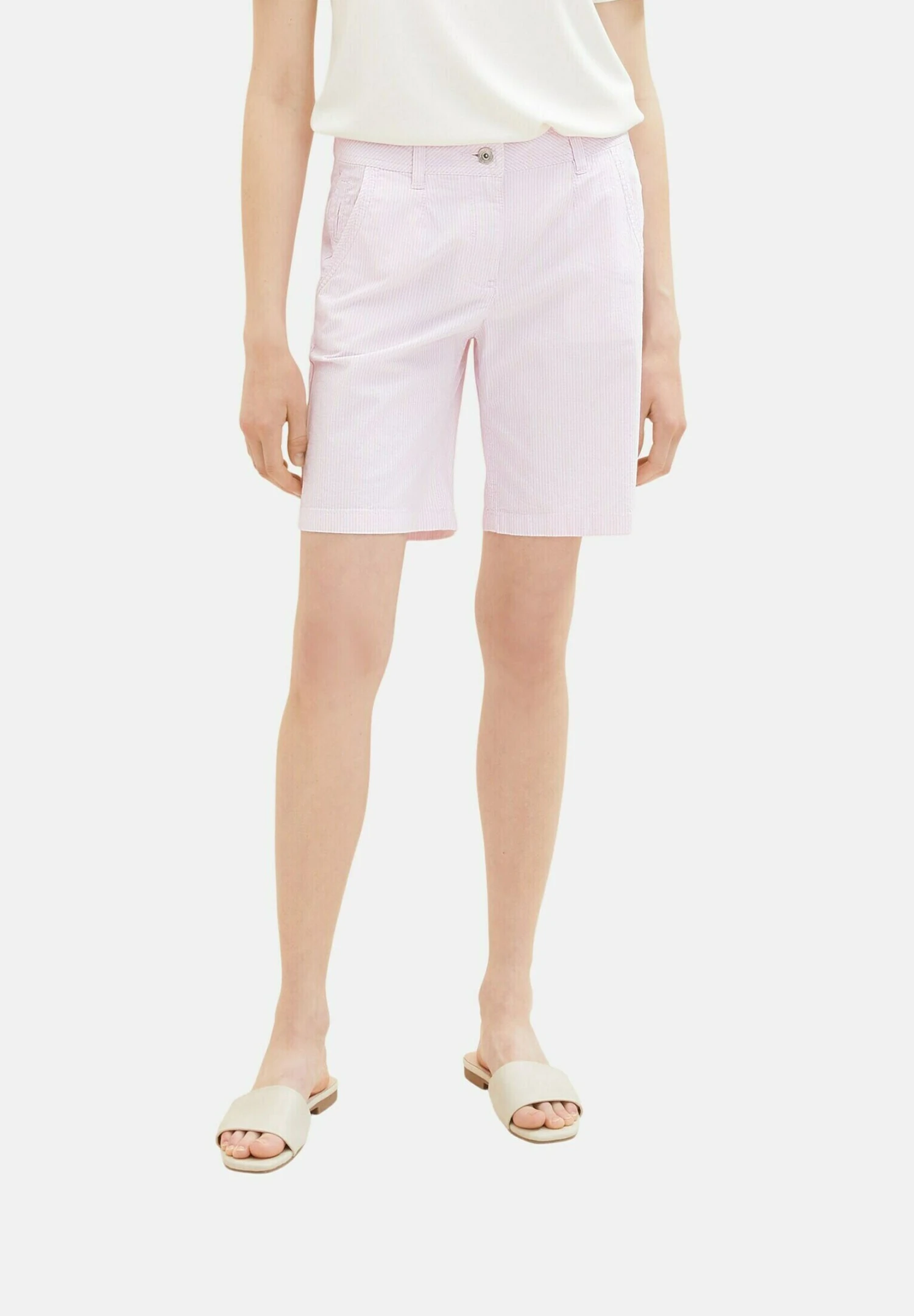 Tom Tailor Bermuda - Shorts - Offwhite Pink Stripe 3 Tom Tailor Bermuda - Shorts - Offwhite Pink Stripe