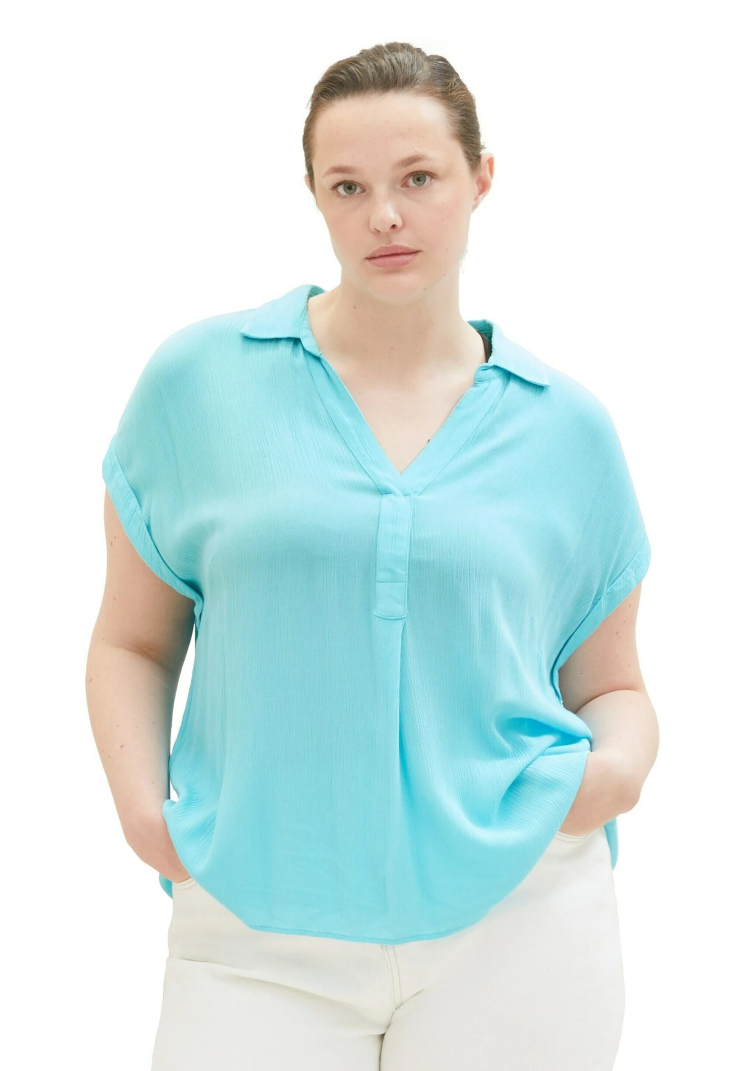 Tom Tailor Plus - In Knitteroptik - Blouse - Teal Radiance 4 Tom Tailor Plus - In Knitteroptik - Blouse - Teal Radiance - Afbeelding 2