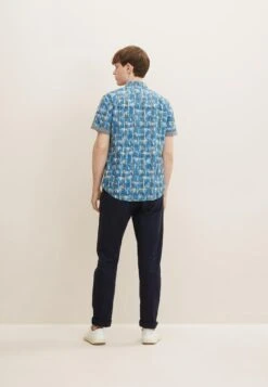 Tom Tailor Kurzarm Mit Palmen - Overhemd - Blue Big Palm Design On Check -Tom Tailor Winkel a92e30e84eaa458097a55f905287adf6