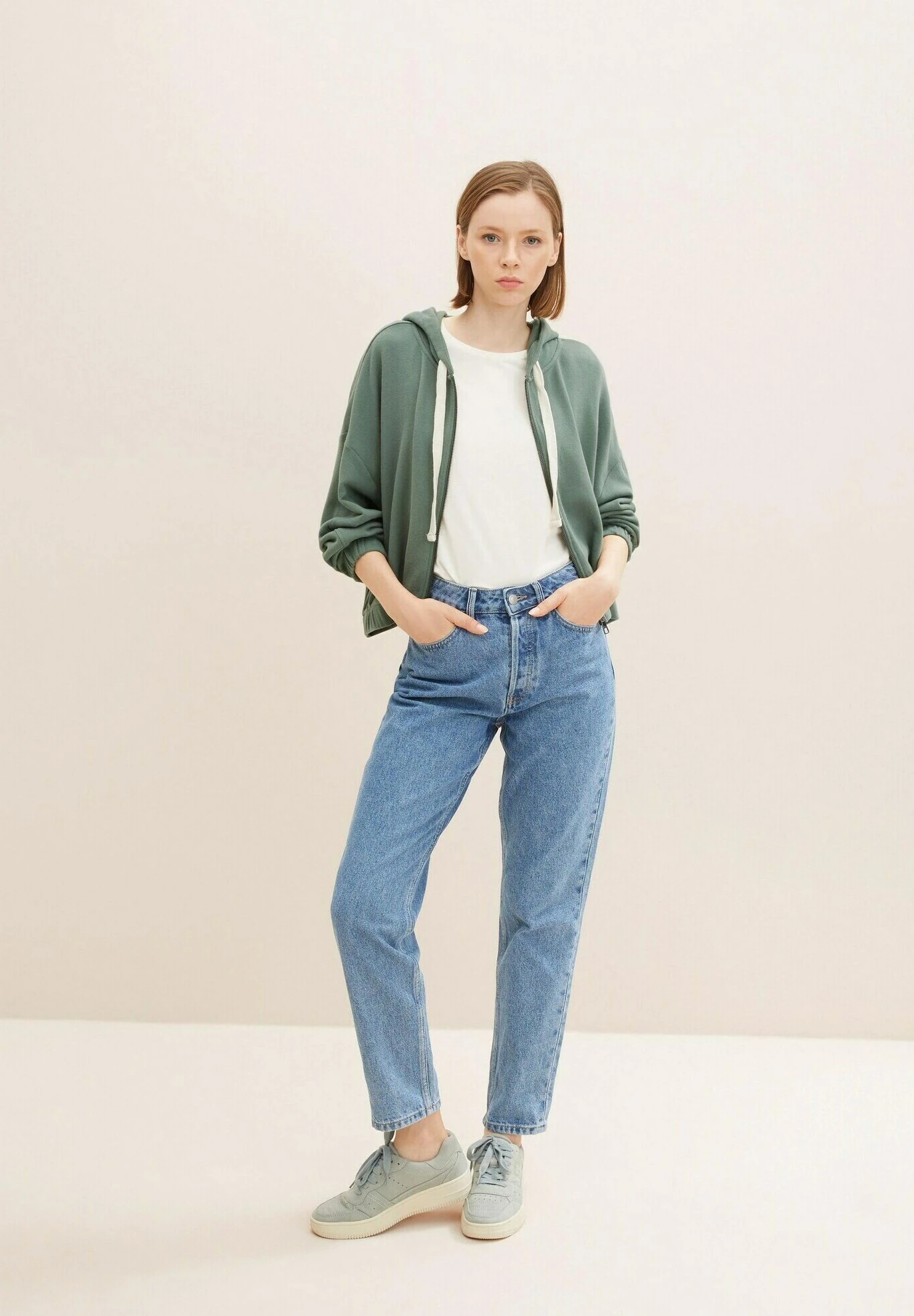 TOM TAILOR Denim Sweater Met Rits - Green Dust 4 TOM TAILOR Denim Sweater Met Rits - Green Dust - Afbeelding 2
