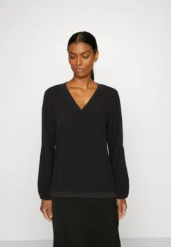 Tom Tailor Blouse V Neck With Tape Detail - Longsleeve - Deep Black