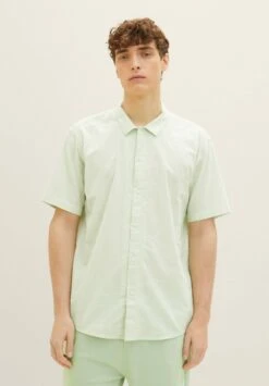 TOM TAILOR Denim Kurzarm - Overhemd - Green Woolwhite Slub Structure