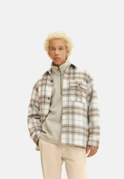TOM TAILOR Denim Halflange Jas - Off White Beige Big Cosy Check -Tom Tailor Winkel bf716c76cbc74255b07460cad00eab5a