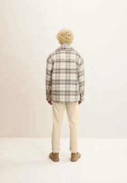 TOM TAILOR Denim Halflange Jas - Off White Beige Big Cosy Check -Tom Tailor Winkel c75abb9ede91472bba093a3bc6c6f476