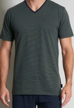 Tom Tailor Shorty V-Neck Set - Pyjama - Grün Dunkel Ringel -Tom Tailor Winkel c961669b484d427aa207f85804e0d042