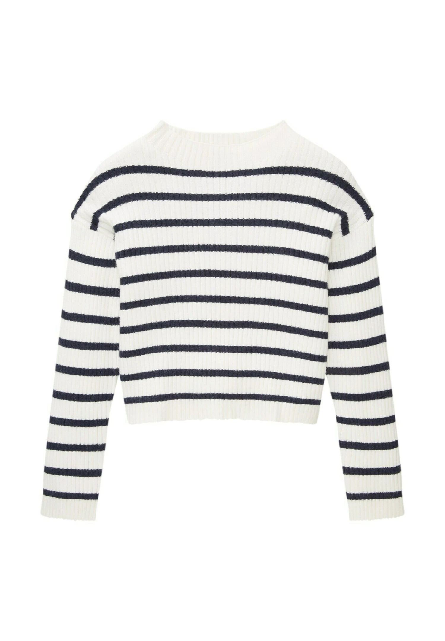 Tom Tailor Cropped- Trui - Irregular Offwhite Blue Stripe 3 Tom Tailor Cropped- Trui - Irregular Offwhite Blue Stripe