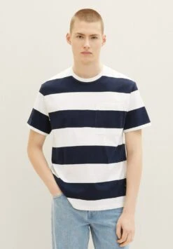 Tom Tailor Gestreiftes- T-Shirt Print - Navy Large Stripe