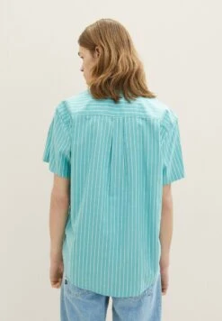 TOM TAILOR Denim Gestreiftes Kurzarm - Overhemd - Turquoise Stripe -Tom Tailor Winkel d8d7337719054337b008cfefdaa700a5
