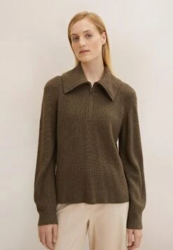 Tom Tailor Mit Troyer Kragen  - Trui - Tarmac Khaki Melange