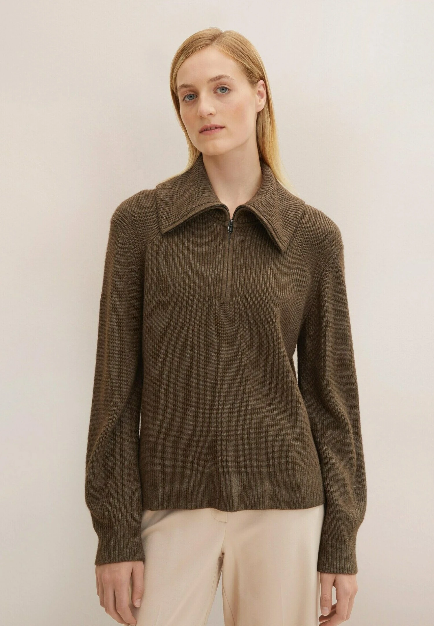 Tom Tailor Mit Troyer Kragen - Trui - Tarmac Khaki Melange 3 Tom Tailor Mit Troyer Kragen - Trui - Tarmac Khaki Melange