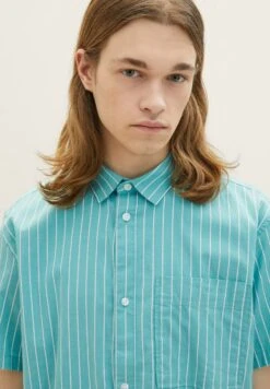 TOM TAILOR Denim Gestreiftes Kurzarm - Overhemd - Turquoise Stripe -Tom Tailor Winkel dbd7bdbcd29940d4bdd1f685c8e8b350