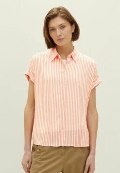 Tom Tailor Gestreifte - Overhemdblouse - Orange White Stripe Woven