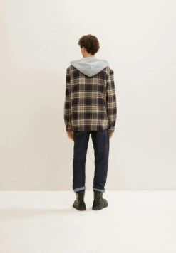 TOM TAILOR Denim Kapuzenhemd - Overhemd - Coal Grey/Grey Beige Check -Tom Tailor Winkel e3fafc26d8ad4c41b43ed9b75e2d6418