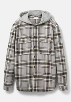 TOM TAILOR Denim Kapuzenhemd - Overhemd - Grey Off White Check -Tom Tailor Winkel e876f51ccac5447f8a9550485b595b48