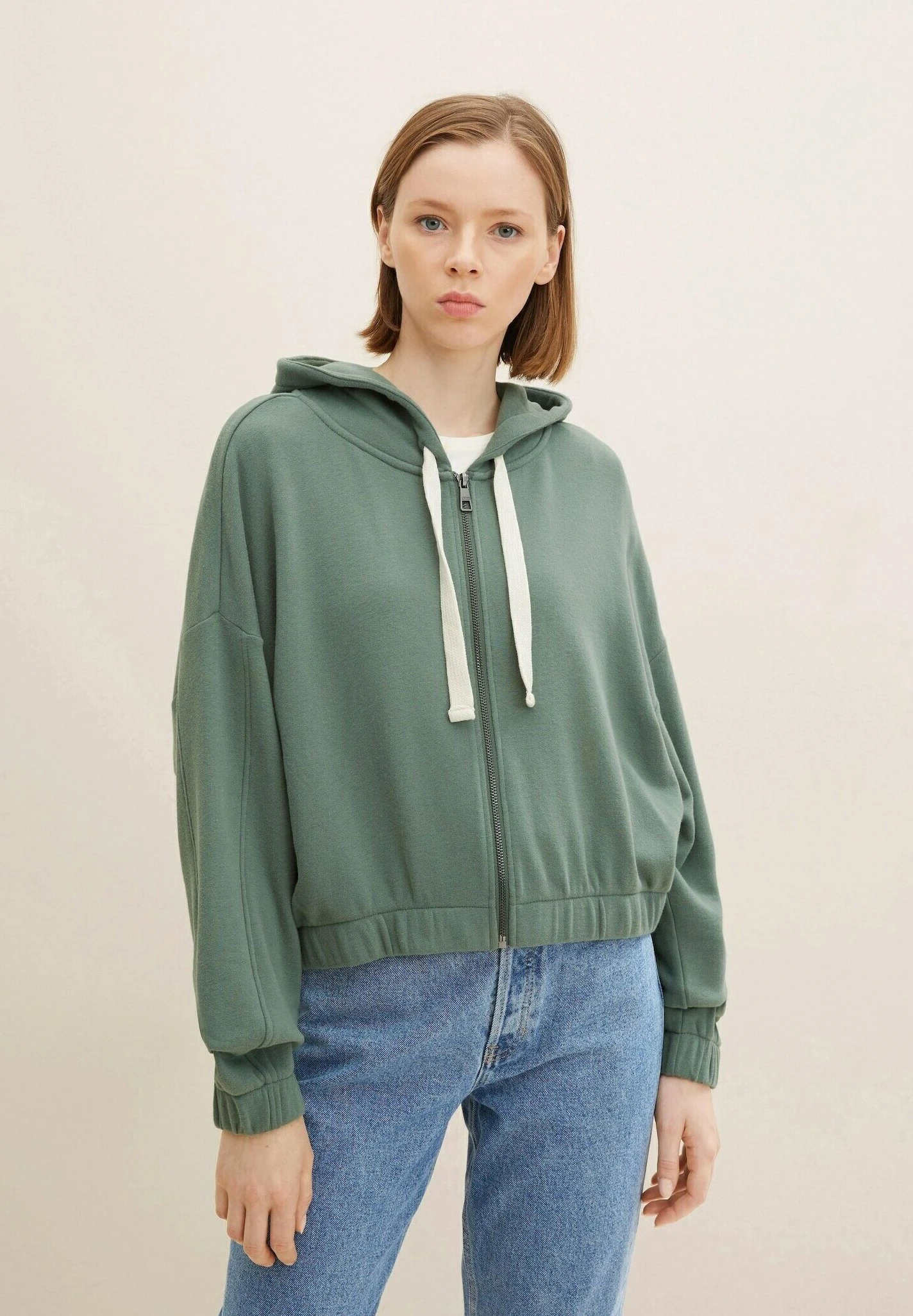 TOM TAILOR Denim Sweater Met Rits - Green Dust 3 TOM TAILOR Denim Sweater Met Rits - Green Dust