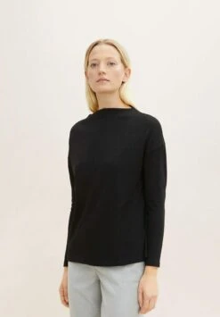 Tom Tailor Mit Umgeschlagenem Stehkragen - Longsleeve - Deep Black