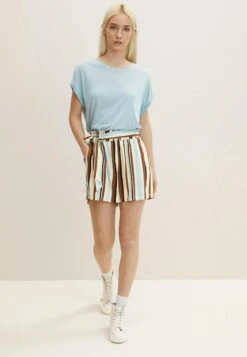 TOM TAILOR Denim Mit Blumenmuster Und Integriertem Gürtel - Shorts - Multicolor Vertical Stripe