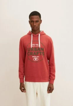 Tom Tailor Textprint - Hoodie - Chili Red White Melange