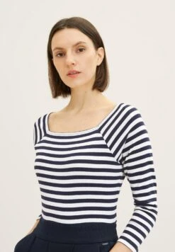 Tom Tailor Gestreiftes Mit Karree Ausschnitt - Longsleeve - Navy Offwhite Stripe -Tom Tailor Winkel fd47711b0bb44442be82a2c68e50e576